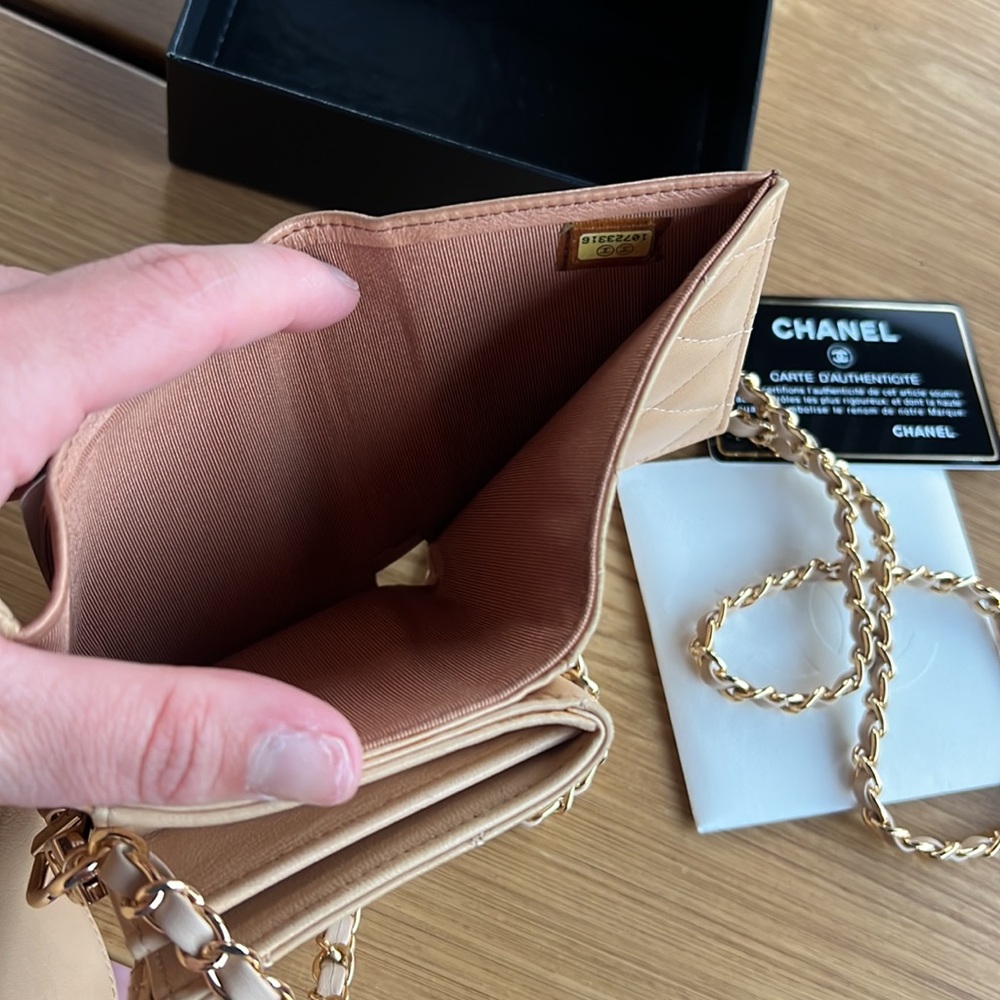 Mini CHANEL Lambskin Quilt Flap Trifold Wallet WOC on Chain - Picture 12 of 12